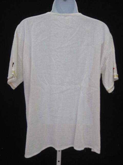 QUICHUA CREATIONS White Floral Embroidered Shirt Sz L  