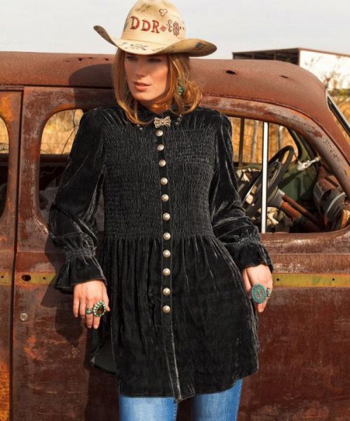 NEW MARKDOWN DOUBLE D RANCH VELVET PRAGUE TUNIC MUST C BLACK 