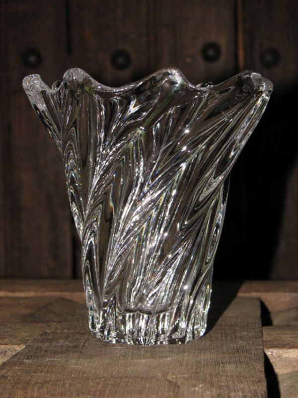 COFRAC ART VERRIER FRANCE HEAVY CRYSTAL VASE SIGNED  