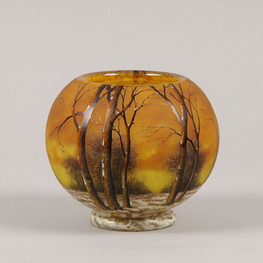 Stunning Daum Freres late 19th C Cameo Winter Scene Glass Vase  