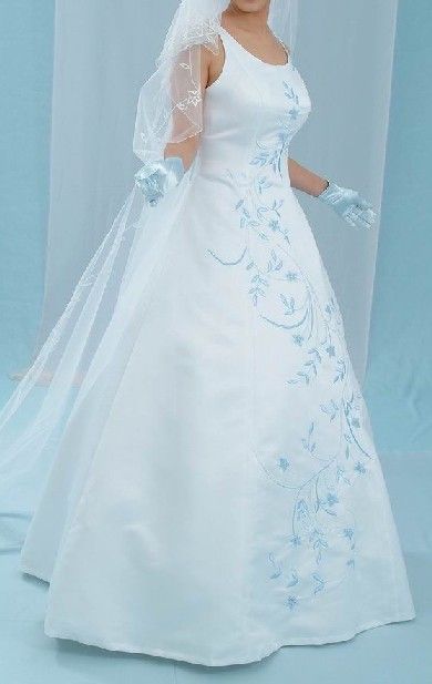 LINE BRIDAL GOWN WEDDING DRESS BLUE ACCENT Sz16 #3733  