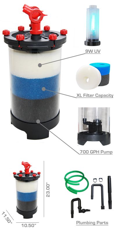 CFS 700 GPH Aquarium Canister Filter External UV 9W 75   125G Marine 