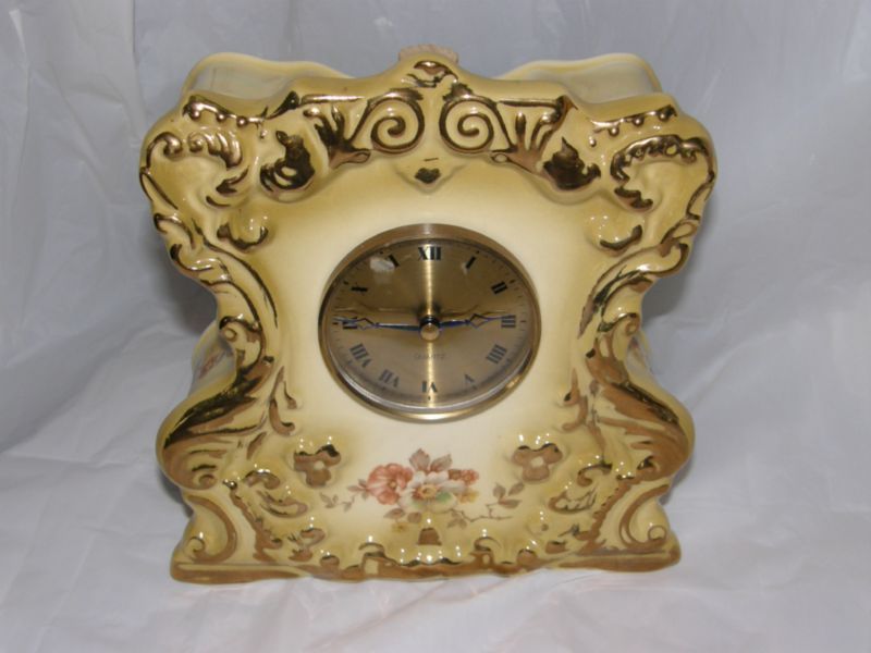 RARE MANTEL CLOCK BOTTLE DECANTER ANTIQUE PORCELAIN  