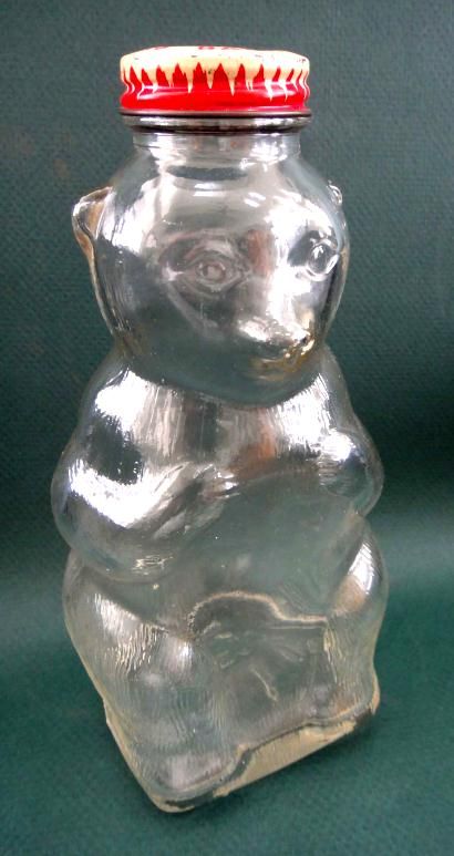   vintage SNOW CREST BEAR BANK BOTTLE coin money figural glass still