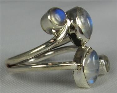   Crafted Four Stone Rainbow Moonstone Ring 5 Sterling Silver New  