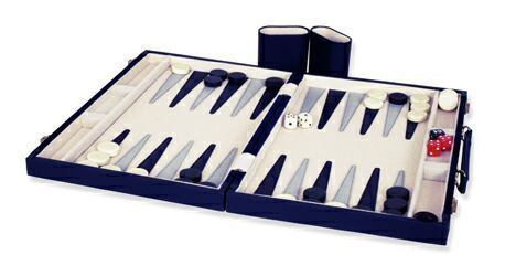 New Backgammon Set w. 18 Blue Leather Attache Case  