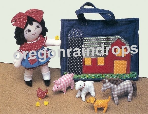 Stuffed Farm Girl, Animals & Barn Tote Pattern Vintage  