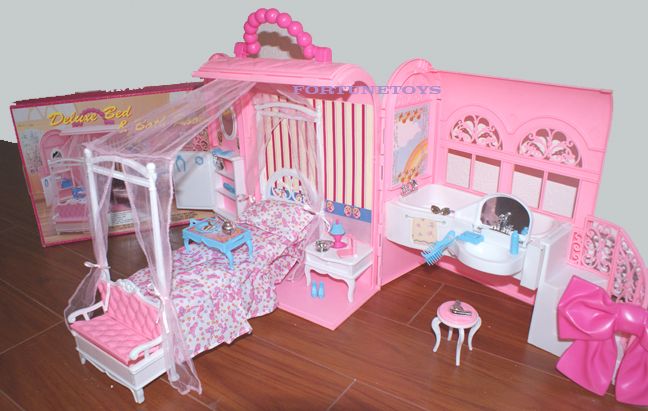 GLORIA FURNITURE SIZE DELUXE BEDROOM & BATHROOM SUITE CASE PLAYSET 