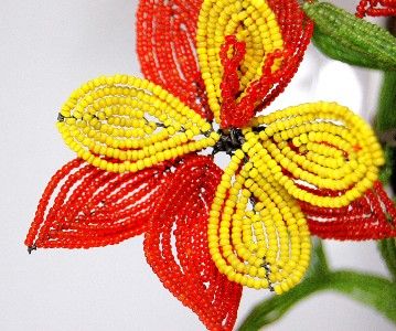 Vintage Orange Yellow Beaded Flowers in Limoges Basket  