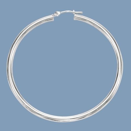 4mm Large Polished Plain Hoop Earrings 925 Sterling Silver  