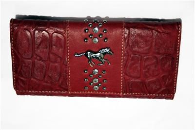 Womens Red Mustang Croco Wallet Cowgirl Western Checkbook A+  