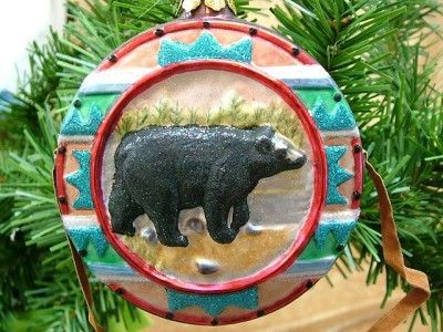 New Glass Black Bear Canteen Christmas Tree Ornament  