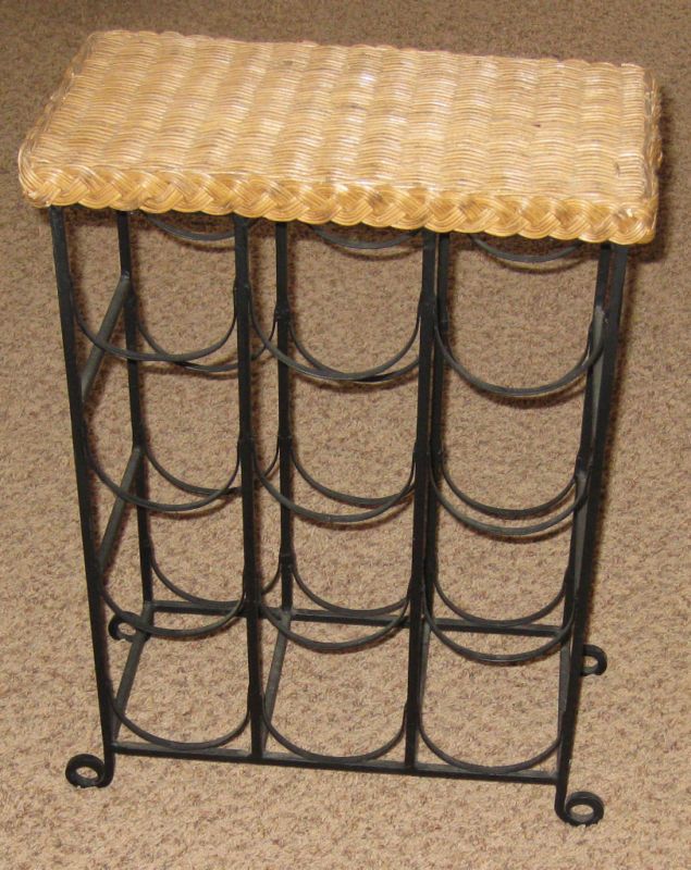 Furniture 22 Wicker Black Metal Wine RackTable Plant Stand  