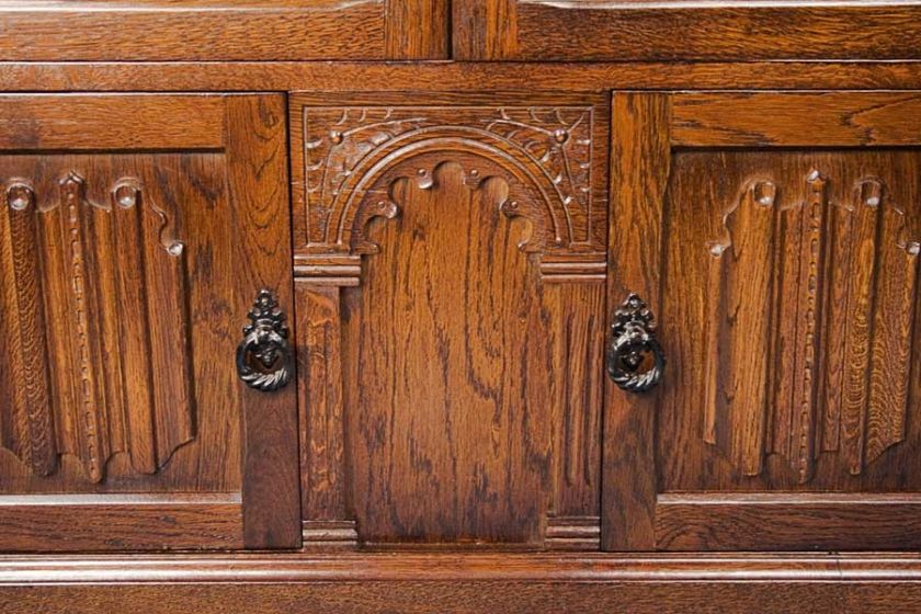 Small English Oak Linenfold Glass Bookcase