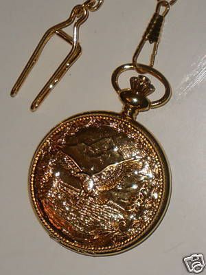 Majestic GOLD / Gold Plated EAGLE Pocket Watch /Clip‏  