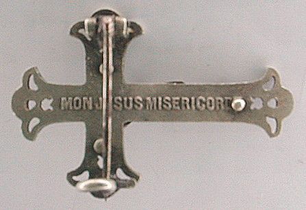 ANTIQUE CROSS CRUCIFIX BROOCH PIN FRENCH SILVER c1880  