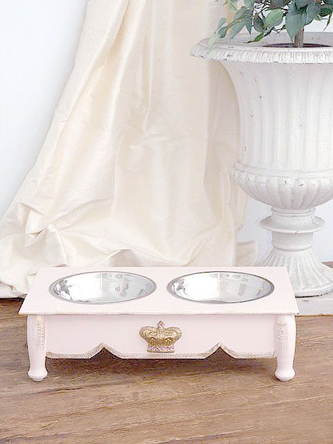 Shabby Cottage Chic 4 Raised Pink Pet Dog Cat Feeder  