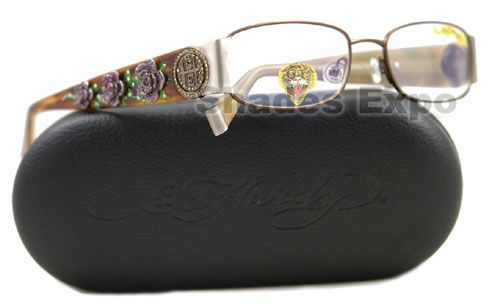 NEW ED HARDY EYEGLASSES EHO 711 BROWN TATOO AUTH  