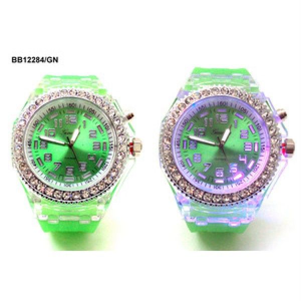 Ladies Glow Light Watch Rhinestone Silicone Gel Band Lighting Bezel 