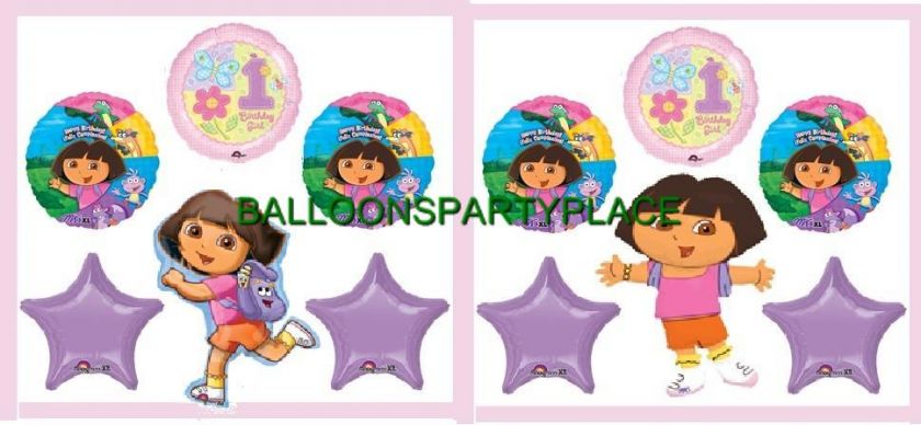 DORA THE EXPLORER first 1st birthday party balloons PINK PURPLE 