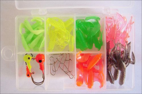 59 Soft Lures Hooks Jig Head Swivels Fishing Lot #C4  