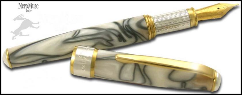 White Fountain Pen Resin & Silver Women gift Italy  