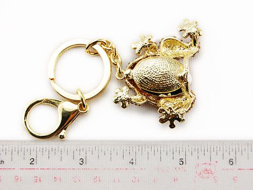   Emerald Stone Crystal Rhinestone Chubby Lake Frog Toad Keychain  