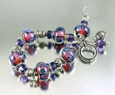 alexbeads Fruit Punch Boro Lampwork Amethyst Bali Silver Bracelet 