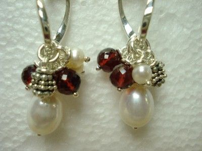 MICHAEL DAWKINS Sterling GARNET & PEARL DROP EARRINGS  