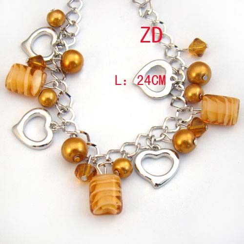 A0211 Lampwork glass Crystal Pearl beads Heart Bracelet  