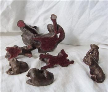   Cold Cast Bronze Resin Dog Figurine s Mama and Puppies Lab 7pcs  