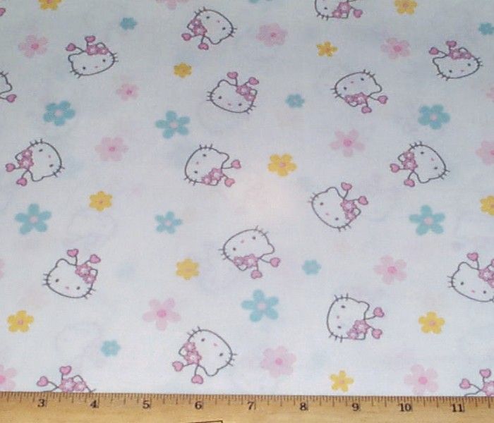 Hello Kitty flowers tossed Cotton Fabric 1/2yd on white  