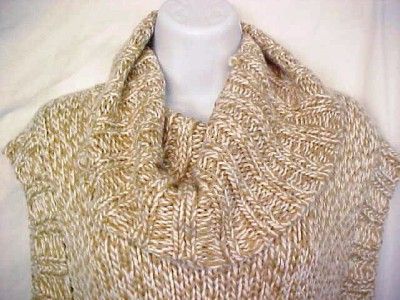 Pretty CREAM & TAN KNIT SWEATER DRESS w COWL NECK Sz S Sequin Hearts 