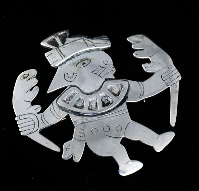 BIG GRAZIELLA LAFFI PERU SILVER FIGURAL PIN/BROOCH  