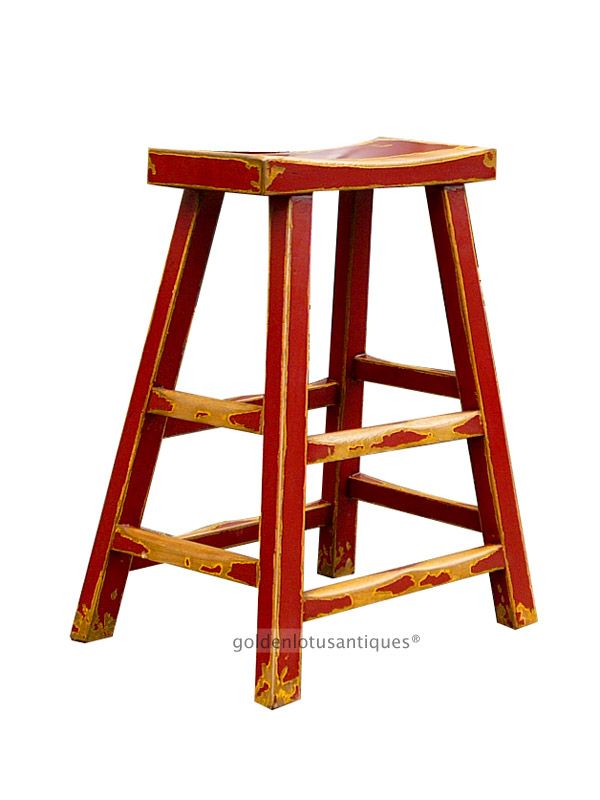 Red Rustic Painting Bar Stool Kitchen Stool y249  