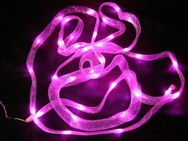 LED BATTERY Sheer Ribbon PINK Fairy/Lights 14 feet  