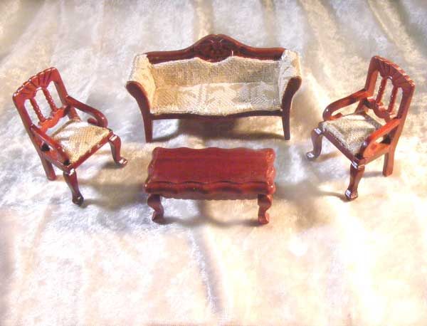 WOOD LIVING ROOM FURNITURE SET for Dollhouse, OOAK Art d030  