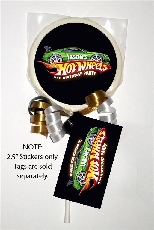 12 HOT WHEELS Birthday Party Lollipop Stickers  