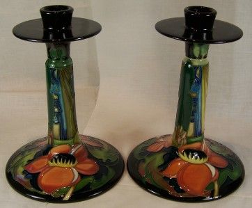 Moorcroft pair candlesticks Ryden Fields 850/7 Mint 19cm / 7.5 high 