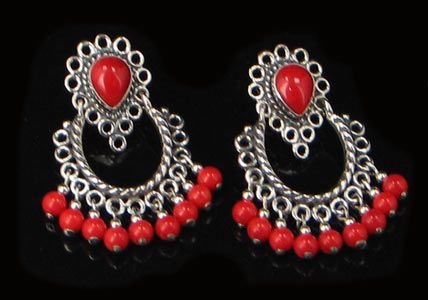 GORGEOUS Sterling Silver Red Coral Knocker Earrings  