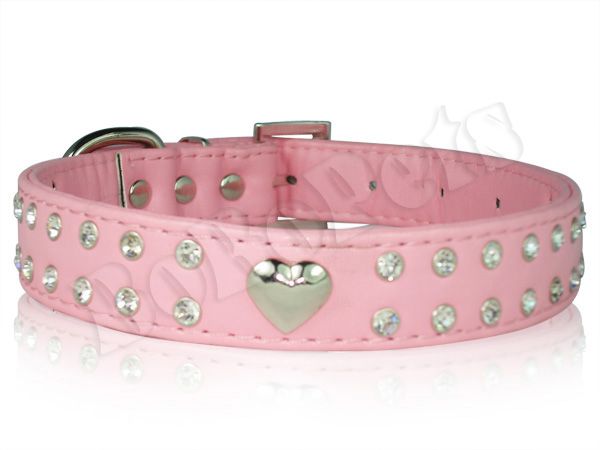 11 14 Black Leather 28 Rhinestone Dog Collar Small  