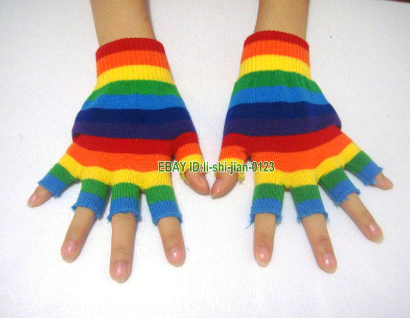 Rainbow colors WARMER KNIT ARM FINGER SHORT GLOVE  