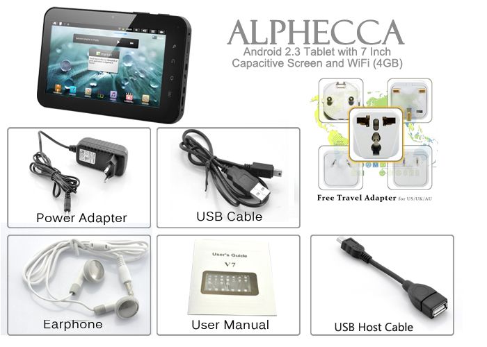 Alphecca   Android 2.3 Tablet with 7 Inch Capacitive Screen and WiFi 