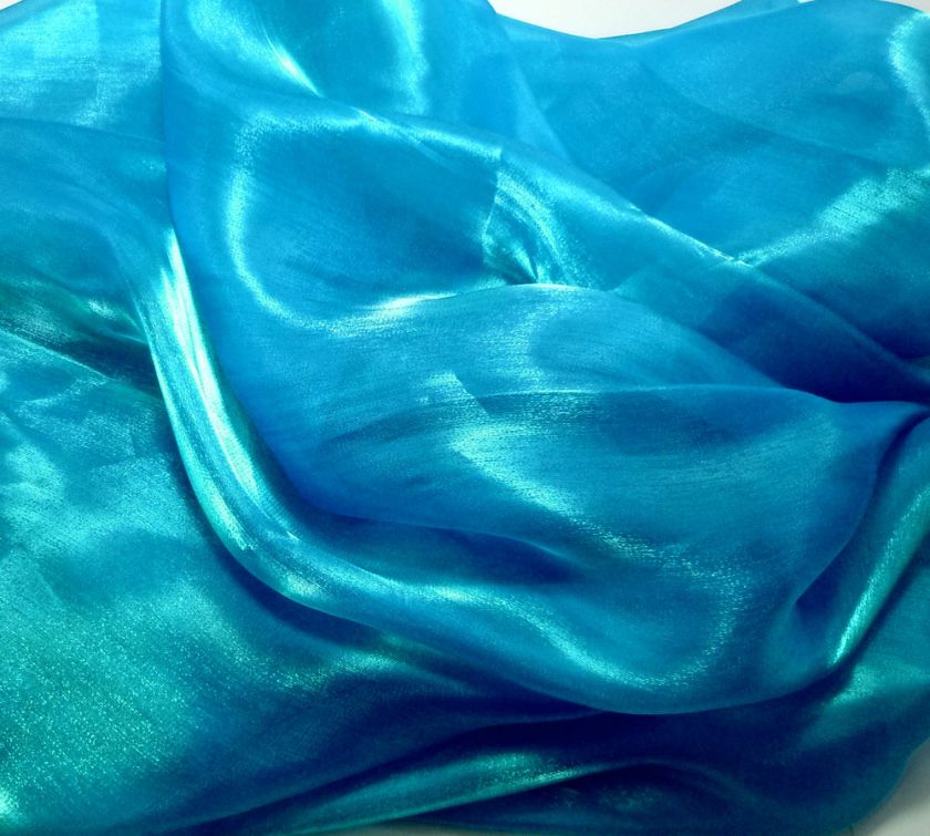 k36 Teal Blue Mirror Organza Fabric Mesh Sheer by Yard  