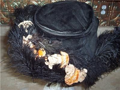   CIVIL WAR / VICTORIAN GORGEOUS BLACK VELVET HAT~ AUTHENTIC  