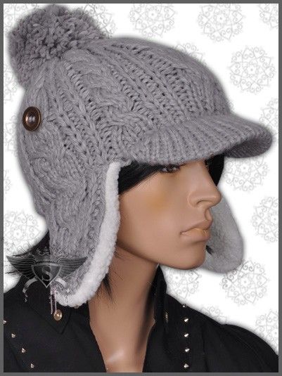   Gray Black Plait Weave Earflap Men Newsboy Beanie Hat Cap Popular Punk